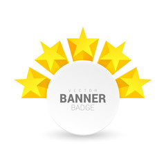 Round banner decorated with stars. White origami banner.