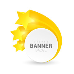 Round banner decorated with stars. White origami banner.