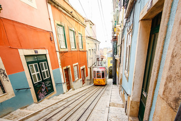 Fototapeta premium LISBON, PORTUGAL - OCTOBER 23,2012 : Lisbon's Gloria funicular c