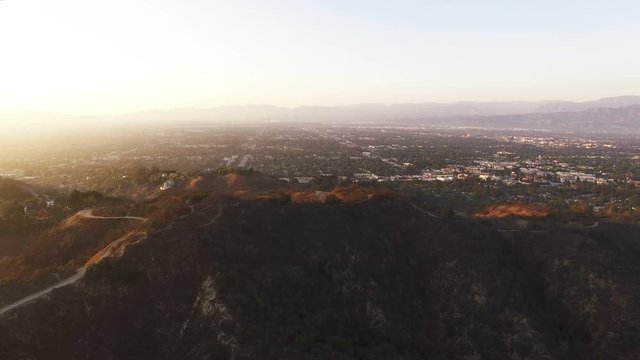 Los Angeles Sunset Aerial 04 Mountains and City Grids