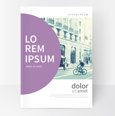 Modern Minimalistic White & violet cover Brochure design. Flyer, booklet, annual report cover template.  vector-stock illustration cityscape duotone