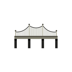 Black bridge with railings icon in flat style on a white background