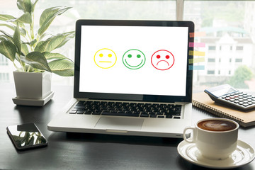 business man select happy on satisfaction evaluation?