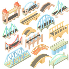 Isometric bridges stadium icons set. Universal bridges icons to use for web and mobile UI, set of basic bridges elements isolated vector illustration