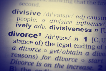 Dictionary definition of the word Divorce. Toned Image