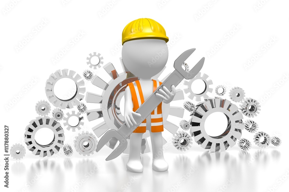 Wall mural 3D worker - gears concept