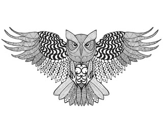 Eagle owl. Adult antistress coloring page