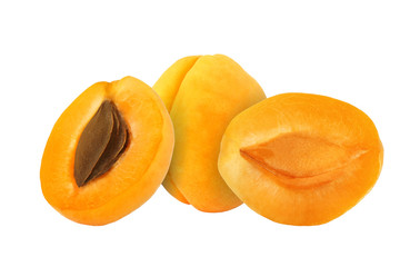 cut apricot fruits isolated on white background, with clipping p