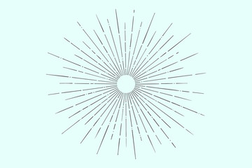 Obraz premium Light rays, sunburst and rays of sun. Linear drawing. Vintage hipster style. Light rays sunburst for retro logo, emblem. Vector Illustration