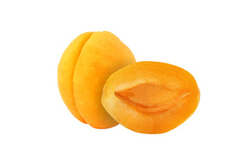 cut apricot fruits isolated on white background, with clipping p
