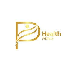 Abstract letter P logo design template with Health Fitness Logo gold