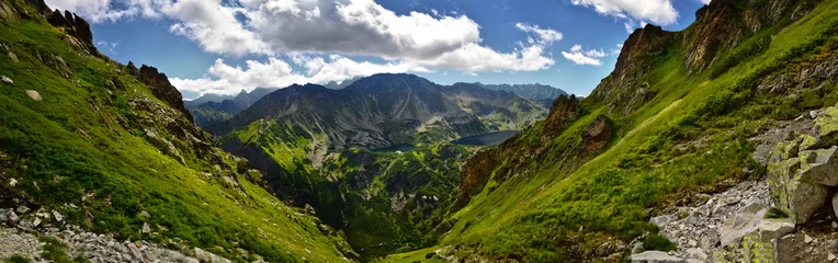 Fototapeten Panoramic view of five lake valley in Tatra mountain © aboutfoto