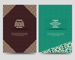 Ornamental flyer template with native american borders. Vector illustration