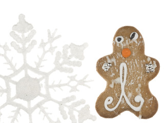 Christmas gingerbread man and snowflake
