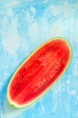 Top view of sliced watermelon fruit with copy space
