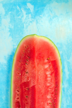 Top view of sliced watermelon fruit with copy space