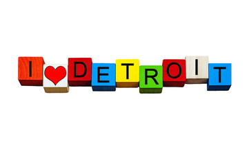I Love Detroit, sign series for vacation destinations, Michigan.