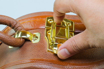 Obraz premium open suitcase brown with security code