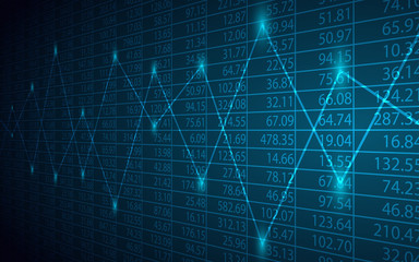Fototapeta premium Abstract Business chart with line graph and stock numbers on dark blue background (vector)