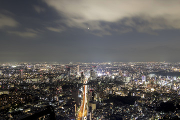 Fototapeta na wymiar modern cityscape night view, overlook from skyscraper, tokyo, japan