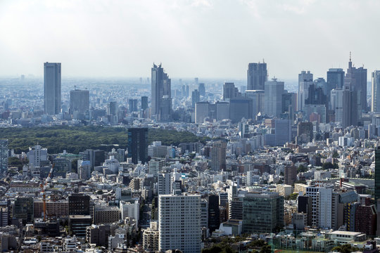 modern cityscape, overlook from skyscraper, tokyo, japan