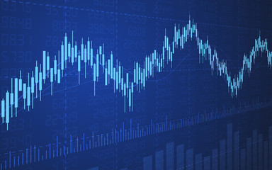 Abstract Business chart with line graph and Candlesticks on dark blue background (vector)