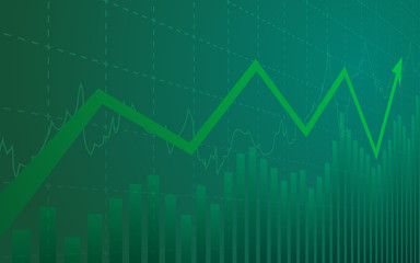 Abstract Business chart with uptrend line graph in bull market on green background (vector)