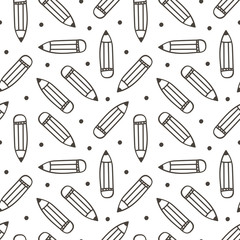 Monochrome doodle back to school seamless pattern background with pencils.