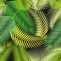 Beautiful seamless tropical jungle floral pattern background with different palm leaves. Vector illustration.