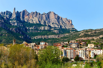Obraz premium Montserrat mountains and Monistrol de Montserrat town. Spain