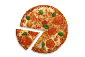 Delicious italian vegetarian pizza Margherita top view isolated