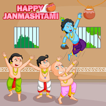 Krishna breaking dahi handi in Janmashtami