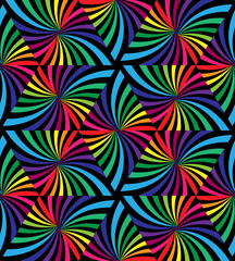 Seamless Black and Colorful  Wavy Triangles Pattern. Geometric Abstract Background. Suitable for textile, fabric, packaging and web design. Vector Illustration.