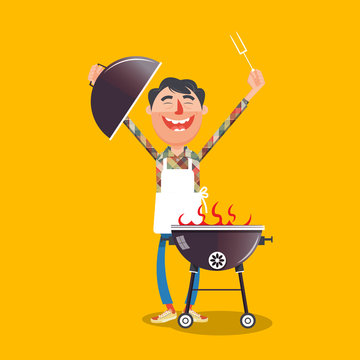 happy man grilling barbecue cartoon clip art preview