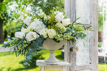 Beautiful bouquet of bright white rose flowers