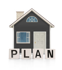 model of the house on white a background with  word front