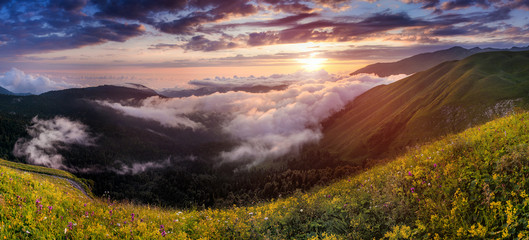 Fototapeta na wymiar Beautiful summer landscape in the mountains. Sunrise