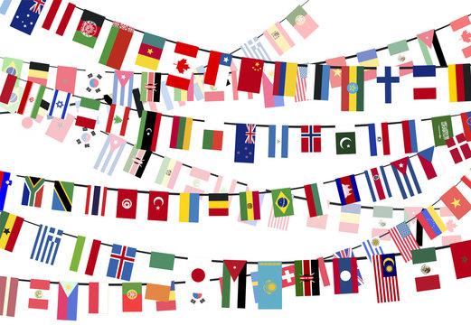 Different countries flags on the ropes
