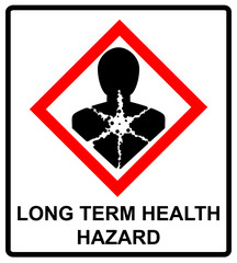 Long term health hazard, man in red rhombus symbol. Danger banner for factory. Vector illustration.