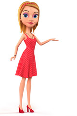 3d render illustration. Girl isolated on white background hand p