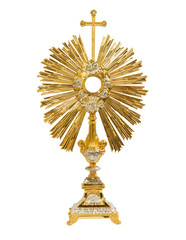 Old gold monstrance Jesus body on white background © grafixme