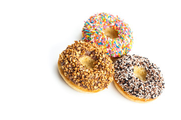 various donuts on white background