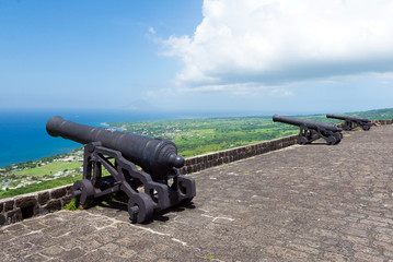 cannons at Brimstone hill fortress, island St. Kitts and Nevis