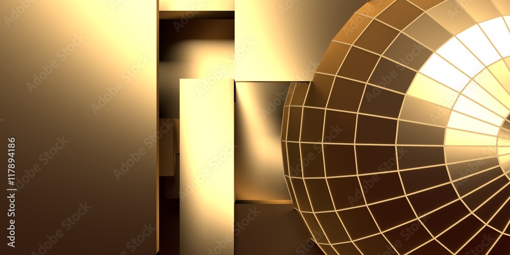 Canvas Prints gridded wireframe golden sphere on yellow background. metal lattice. 3d rendering.