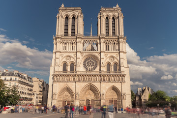 Fototapeta na wymiar Notre Dame de Paris. France. Ancient catholic cathedral on the quay of a river Seine. Famous touristic architecture landmark in spring 
