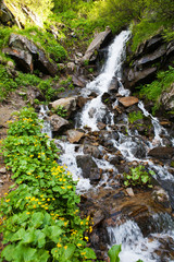 .waterfall on a mountain slope in Carpathians