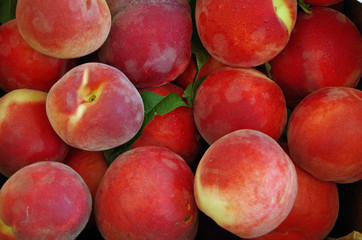 Soft and fuzzy peaches displayed for market close-up