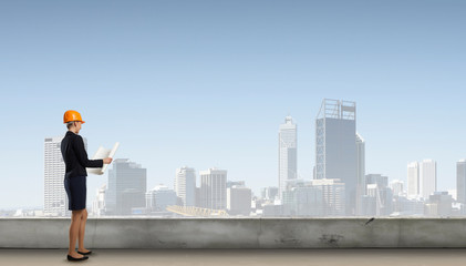 Elegant woman engineer . Mixed media