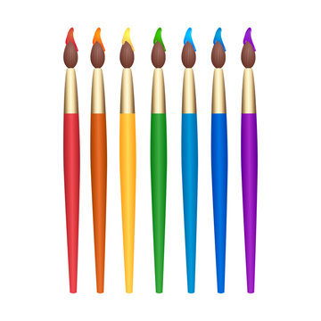 Set of rainbow paint brushes. Vector element for your creativity