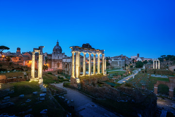 Fototapeta na wymiar Roman Forum in Rome at sunset, Italy